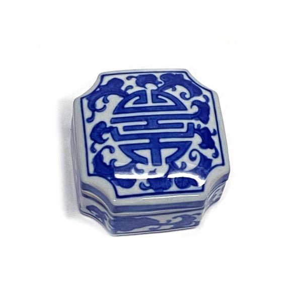 Decorative Ceramic Trinket Box with Lid - Blue and White (3" x 3" x 2") Shiny, Glazed Ceramic - 2 for $5
