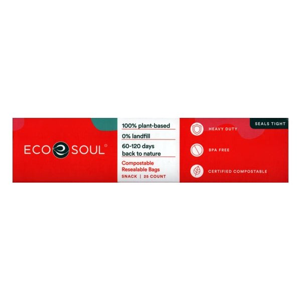 Eco Soul Compostable Plant - Based Seal Top Snack Size Storage Bags (25 Pack) 100% Plant - Based, BPA Free - Dollar Fanatic