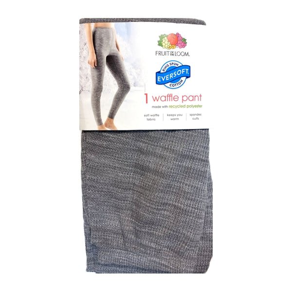 Fruit of the Loom Women's EverSoft Thermal Long Johns Waffle Pants - Heather Gray (Size Large/12 - 14) - Dollar Fanatic
