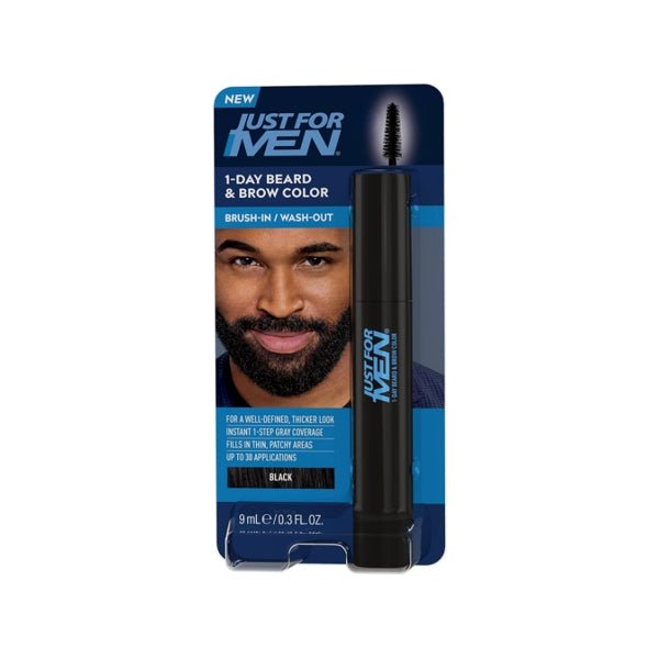 Just for Men 1 - Day Beard & Brow Easy Brush - In Temporary Hair Color (Black) Eliminates Gray for a Thicker, Fuller Look - 2 for $5