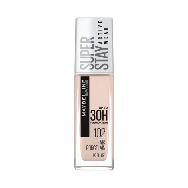 Maybelline Super Stay Longwear Active Wear Up To 30H Liquid Foundation (102 Fair Porcelain) Seamless Matte Finish - Dollar Fanatic