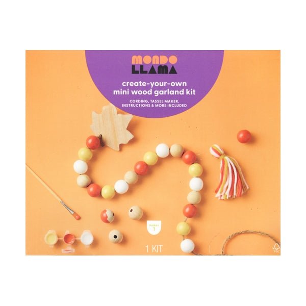 Mondo Llama Fall Leaf Bead Garland Craft Kit (Includes Wood Beads, Leaf Tag, Yarn, Twine, Paint Pods, Instructions) - DollarFanatic.com