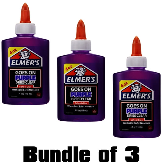 Bundle of 3 - Elmer's Purple Washable Glue (4 fl. oz.) Goes on Purple Dries Clear