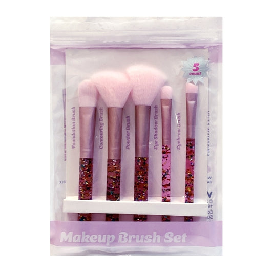 Vivitar Cosmetic Eye and Face Makeup Brush Set - Pink Glitter (5-Piece Set)