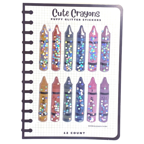 Bundle of 3 - Fun Puffy Glitter Stickers - Crayons (12 Count)