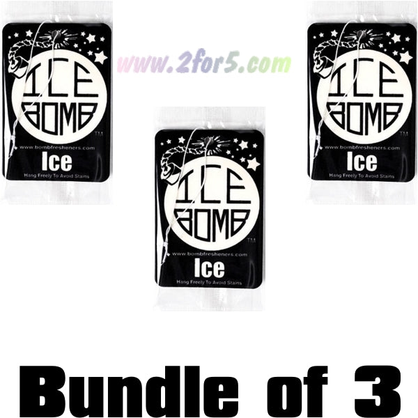 Bundle of 3 - Bomb Fresheners Hanging Car Air Freshener - Ice Scent (1 Count)