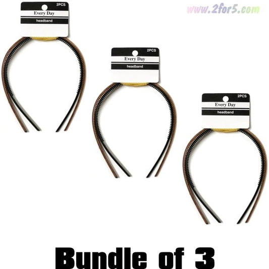 Bundle of 3 - Classic Thin Plastic Every Day Headbands - Black/Brown (2 Pack) All Day Hold - 2 for $5