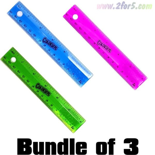 Bundle of 3 - Colorific Plastic Ruler - 6" (Transparent Color - Blue, Green, Pink, Purple) Colors Vary - 2 for $5