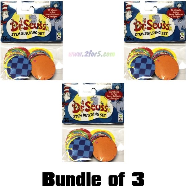 Bundle of 3 - Dr. Seuss Wheels Stem Building Set - Interlocking Discs (36 Count) Fun Pattern & Designs - 2 for $5