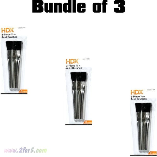 Bundle of 3 - HDX Acid Flux Brushes - 1/2" x 4" (3 Pack) 100% Pure Stiff Horsehair - 2 for $5