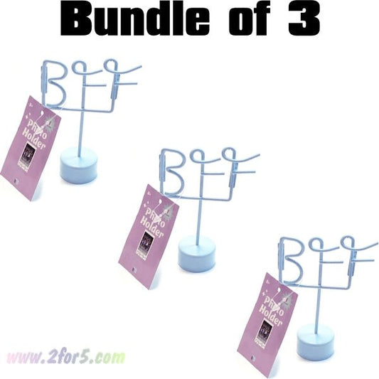 Bundle of 3 - Horizon BFF Metal Wire Photo Holder Stand - Blue (Holds 2.1" x 3.4" Wallet Size Picture) Also Use as a Love Note/Memo Holder! - 2 for $5