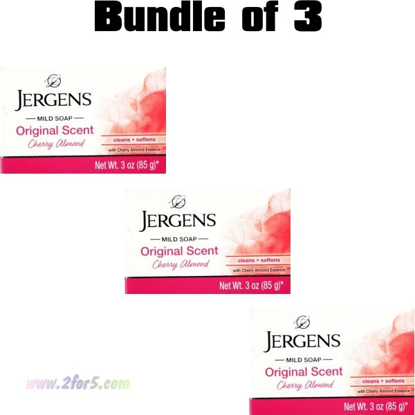 Bundle of 3 - Jergens Cherry Almond Hydrating Bar Soap - Original Scent (Net wt. 3 oz.) - 2 for $5