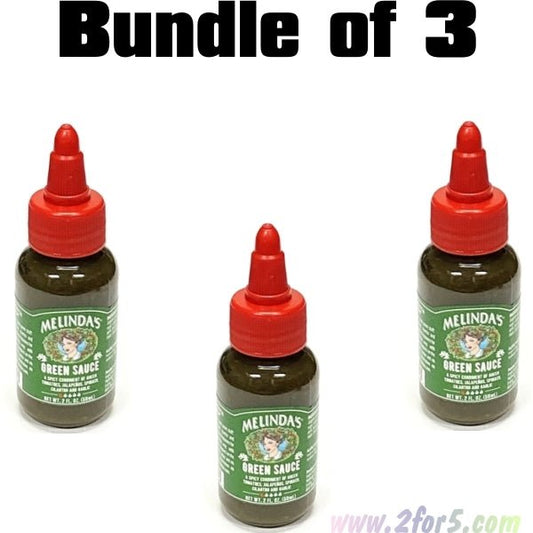 Bundle of 3 - Melindas Green Hot Sauce - Mild Heat (Net 2 fl. oz.) Blend of Green Tomatoes, Jalapenos, Spinach, Cilantro and Garlic - 2 for $5
