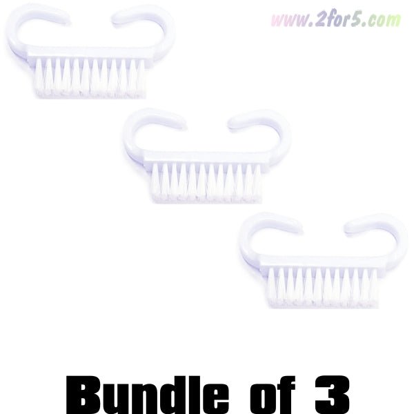 Bundle of 3 - Nail Brush with Curved Grip Handle - White (2.75") Convenient, Travel Size - 2 for $5