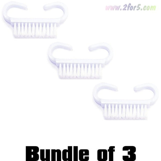 Bundle of 3 - Nail Brush with Curved Grip Handle - White (2.75") Convenient, Travel Size - 2 for $5