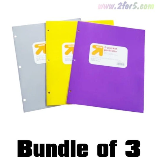 Bundle of 3 - Up & Up 2 - Pocket Plastic Portfolio Folder - 9.375" x 11.375" (Fits in 3 - Ring Binder) Colors Vary - 2 for $5