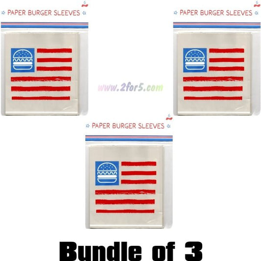 Bundle of 3 - Vivitar Paper Burger Wrapper Sleeves - Patriotic USA Flag (6 Pack) - 2 for $5