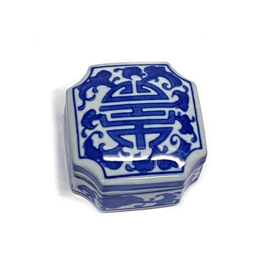 Decorative Ceramic Trinket Box with Lid - Blue and White (3" x 3" x 2") Shiny, Glazed Ceramic - 2 for $5