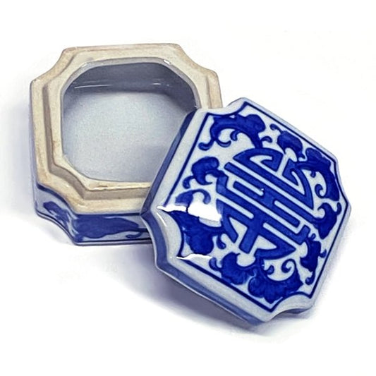 Decorative Ceramic Trinket Box with Lid - Blue and White (3" x 3" x 2") Shiny, Glazed Ceramic - 2 for $5