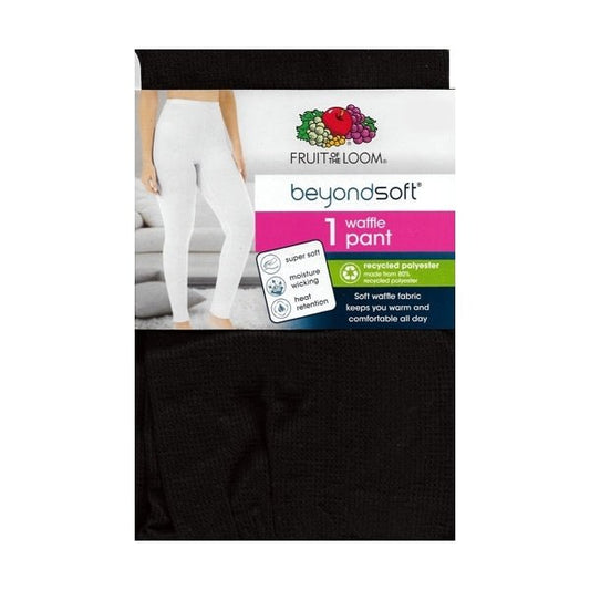 Fruit of the Loom Women's BeyondSoft Thermal Long Johns Waffle Pants - Black (XS 0 - 2) - Dollar Fanatic