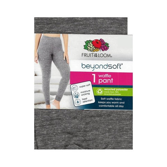 Fruit of the Loom Women's BeyondSoft Thermal Long Johns Waffle Pants - Smoke Heather Gray (Size X - Small/0 - 2) - Dollar Fanatic