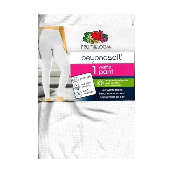 Fruit of the Loom Women's BeyondSoft Thermal Long Johns Waffle Pants - White (Size X - Small/0 - 2) - Dollar Fanatic