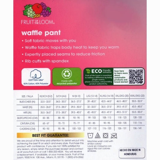 Fruit of the Loom Women's EverSoft Thermal Long Johns Waffle Pants - Heather Gray (Size X - Small/0 - 2) - Dollar Fanatic