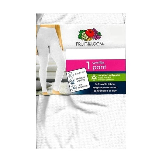Fruit of the Loom Women's EverSoft Thermal Long Johns Waffle Pants - White (Size X - Small/0 - 2) - Dollar Fanatic