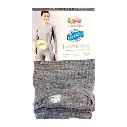 Fruit of the Loom Women's EverSoft Thermal Long Sleeve Waffle Crew Shirt - Heather Gray (Size 12 - 14/Large) - Dollar Fanatic