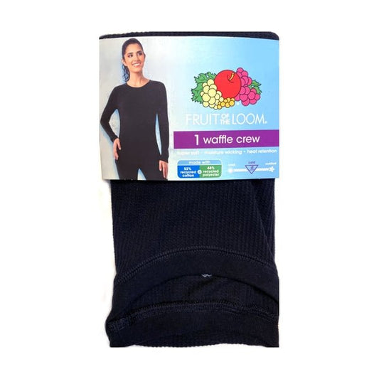 Fruit of the Loom Women's Thermal Long Sleeve Waffle Crew Shirt - Black (Size X - Small/0 - 2) - Dollar Fanatic