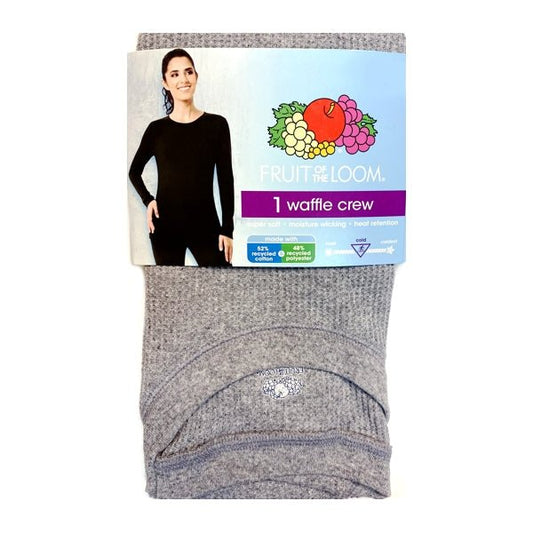 Fruit of the Loom Women's Thermal Long Sleeve Waffle Crew Shirt - Cloud Gray (Size Medium/8 - 10) - Dollar Fanatic