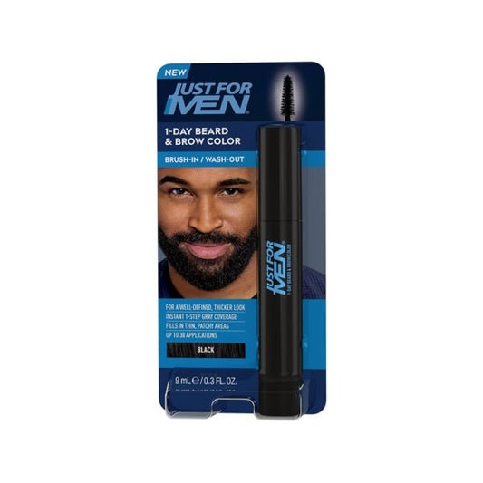 Just for Men 1 - Day Beard & Brow Easy Brush - In Temporary Hair Color (Black) Eliminates Gray for a Thicker, Fuller Look - 2 for $5