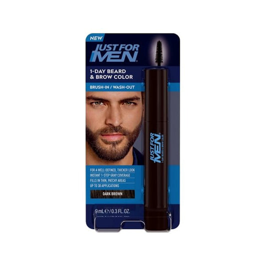 Just for Men 1 - Day Beard & Brow Easy Brush - In Temporary Hair Color (Dark Brown) Eliminates Gray for a Thicker, Fuller Look - 2 for $5