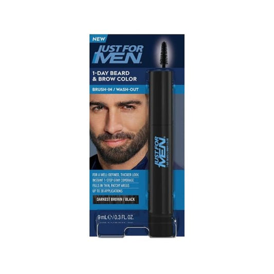 Just for Men 1 - Day Beard & Brow Easy Brush - In Temporary Hair Color (Darkest Brown/Black) Eliminates Gray for a Thicker, Fuller Look - 2 for $5