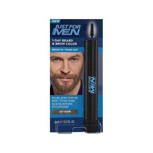 Just for Men 1 - Day Beard & Brow Easy Brush - In Temporary Hair Color (Light Brown) Eliminates Gray for a Thicker, Fuller Look - 2 for $5