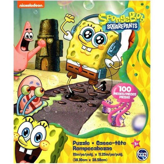 TCG SpongeBob SquarePants Jigsaw Puzzle - SpongeBob Listening to Music on Headphones (Space Saver Size 15" x 11.25"/100 Pieces) - Dollar Fanatic