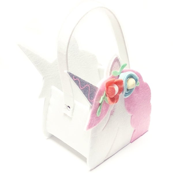 Spritz Unicorn Felt Basket with Handle - White (7.5") All Felt Fabric Materials - DollarFanatic.com