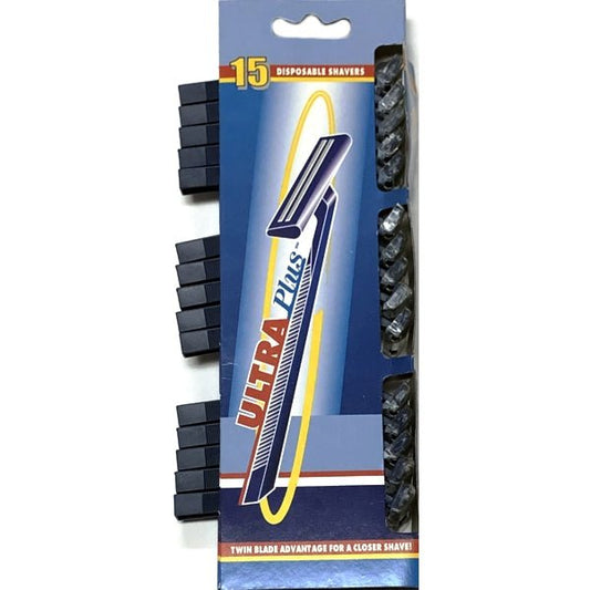Ultra Plus Disposable Razors - Fixed Twin Blade (15 Pack) - DollarFanatic.com